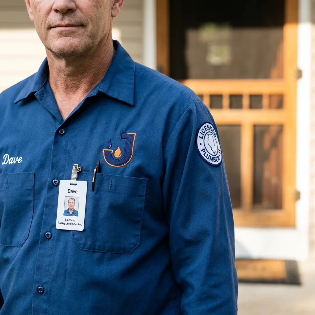 Licensed plumber showing ID badge in Waukegan, IL