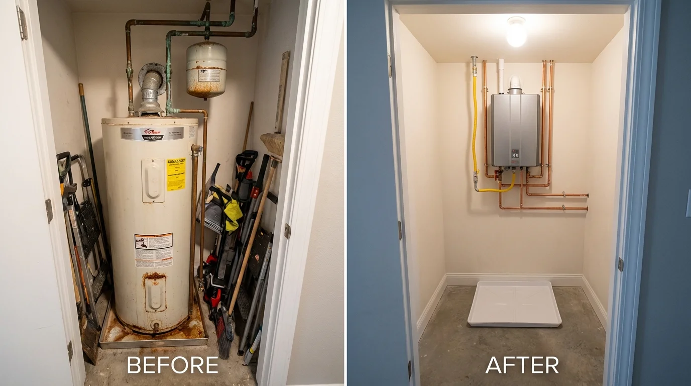 Tank water heater versus wall-mounted tankless unit comparison for Waukegan, IL homeowners